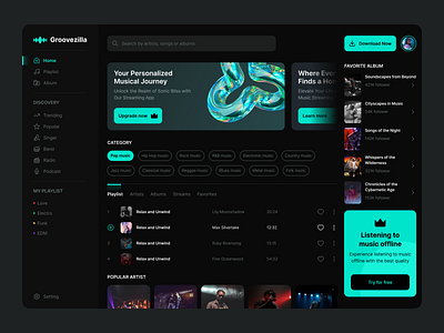 Music Streaming Web - Darkmode concept 3d darkmode dashboard graphic design logo music streaming app ui web