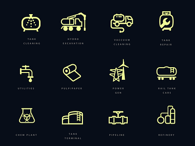 Energy Services Icons energy gas icon icon design icons illustration industrial infographics information maintenance natural resources oil tanker towers transportation truck trucks ui