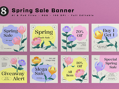 Pink Floral Spring Square Banner banner discount banner floral design graphicook graphicook studio illustration instagram template sale instagram spring promo spring season square square banner