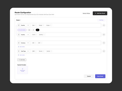 Query Builder - Routing rule builder condition editor conditions logic filters product design query builder routing rule builder routing rule list rule builder ui ux web app