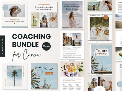 4-in-1 Coaching Bundle for Canva canva bundle canva instagram canva instagram story canva template canva website canva workbook template client welcome packet health coach sales page template self care wellness workbook