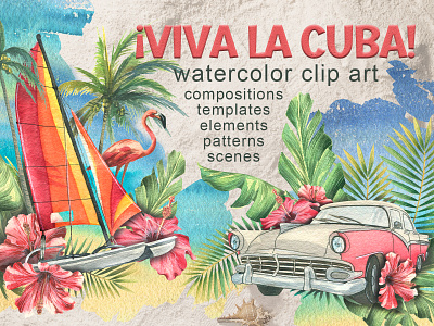 Cuba beach holiday watercolor tourism