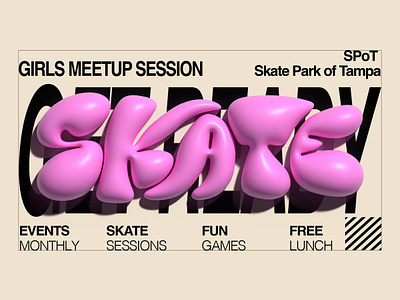 Skatepark Event Poster 3d beige bubble text contemporary custom lettering graphic design helvetica illustration modern pink poster poster art skate skatepark typography vector illustration