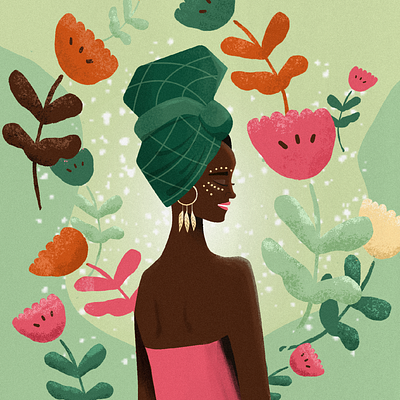 Africana africa africana characterillustration design floral flowers girl ill illustration woman