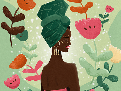 Africana africa africana characterillustration design floral flowers girl ill illustration woman