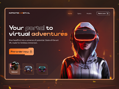 A futuristic VR headset Ecom web design futuristic sci fi ui ux web design website design