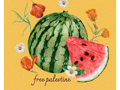 Free Palestine 🍉 art design florals flowers free palestine gaza grain graphic design illustration palestine support vintage visual design watermelon