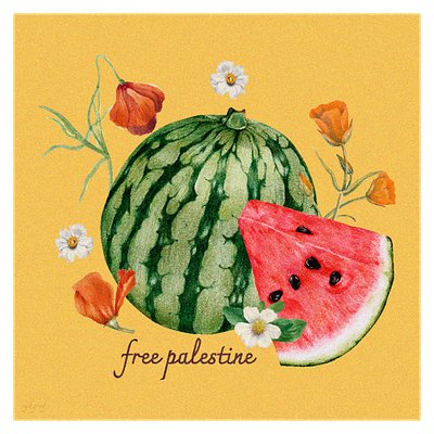 Free Palestine 🍉 art design florals flowers free palestine gaza grain graphic design illustration palestine support vintage visual design watermelon