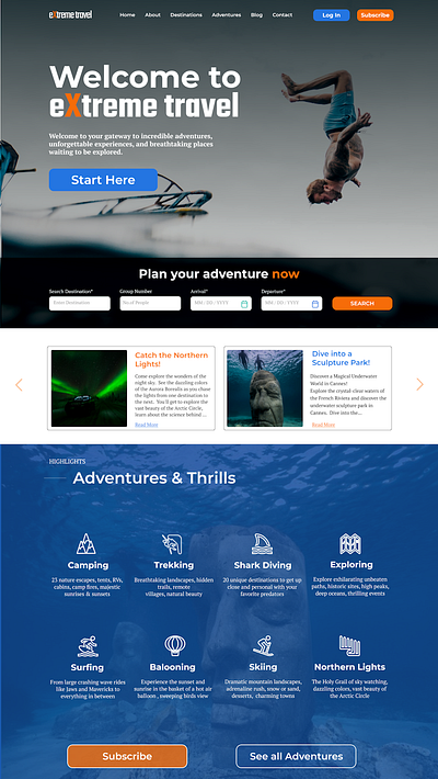 eXtreme travel figma landing page ui ux web design