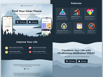 Meditation App Landing Page design landing page landingpage meditation meditation app meditation landing page meditation website mobile app ui ux web design website