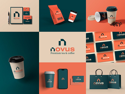 Branding of a coffee shop Novus; Premium tea & Coffee. branding graphic design logo