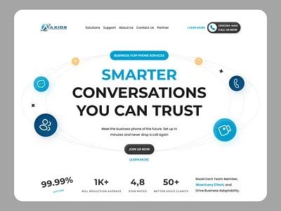 Hero Section B2B Communication Service - Daily UI 036 app b2b blue branding call casestudy communication dashboard hero inspiration landingpage message mobile section telecommunication webpage website zoom