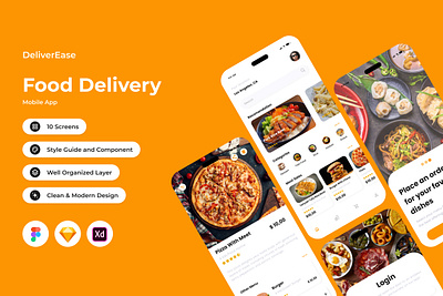 DeliverEase - Food Delivery Mobile App application delivery direction drive fast foods interface layout location map menu mobile order satisfaction user