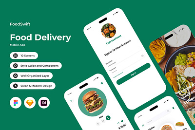 FoodSwift - Food Delivery Mobile App application delivery direction drive fast foods interface layout location map menu mobile order satisfaction user