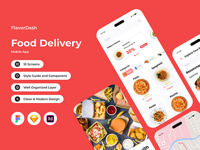 FlavorDash - Food Delivery Mobile App application delivery direction drive fast foods interface layout location map menu mobile order satisfaction user