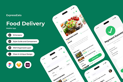 ExpressEats - Food Delivery Mobile App application delivery direction drive fast foods interface layout location map menu mobile order satisfaction user