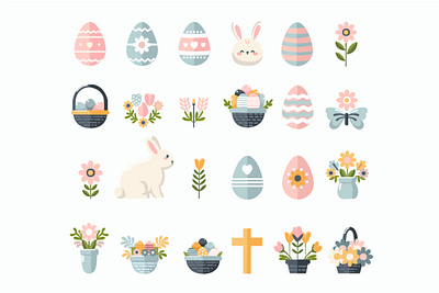 Hand Drawn Easter Elements Collection bunny christian clip art culture decoration easter egg element festival happy holiday holy illustration pascha rabbit religious vector