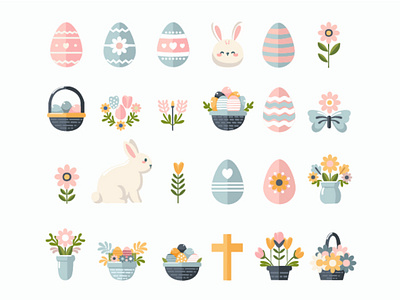 Hand Drawn Easter Elements Collection bunny christian clip art culture decoration easter egg element festival happy holiday holy illustration pascha rabbit religious vector