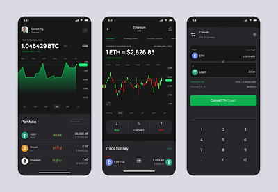 Crypto wallet app crypto cryptocurrency dark theme mobile app product design ui wallet