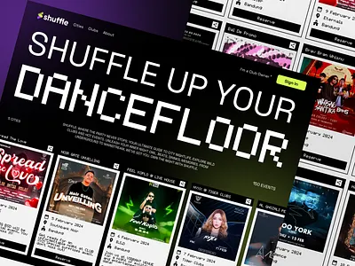 Shuffle - Club Table Reservation 8bit dark landing page launchpad monospace neon nightclub pixel reservation retro ui web3