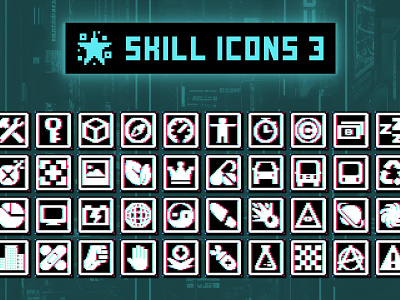 Cyberpunk Skills Pixelated Icon Pack 2d art asset assets cyberpunk fantasy game game assets gamedev icon icons illustration indie indie game pixel pixelart pixelated rpg skill skills