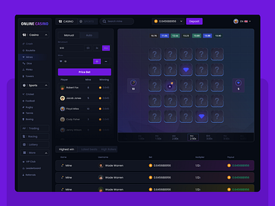Crypto- Casino Interface (Mine Page) 3d animation casino dashboard casino game casino interface crypto casino mine page live casino mine mine page online casino