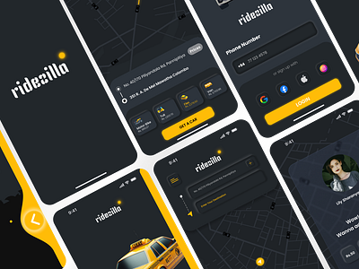 ridezilla - Taxi Booking App animation branding minimalism mobileapp prototype taxi booking app ui uiux design user interface prototyping