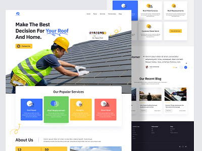 Rooftop Website Design animation app design branding building repari design fooftop wesite graphic design illustration landing page real easte repair rooftop rooftop landing page shakilworlds ui ux website design