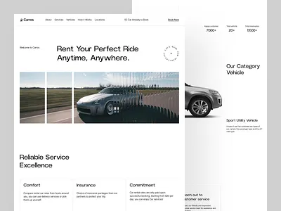 Carros - Car Rental Landing Page agency brand identity branding car rental car rental landingpage car rental web design car rental website design freelance rent rent car rent web design rent website rental agency rental car sekar station studio ui ux web design