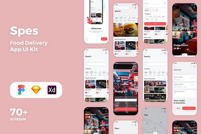 Spes - Food Delivery App UI Kit adobe xd app coupon delivery design figma food ios iphone kit mobile order restaurant sell sketch ui ux