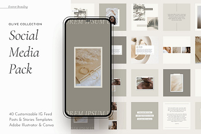 Olive Instagram Social Media Pack canva canva instagram post canva instagram stories canva template illustrator illustrator template instagram template social media icons social media template