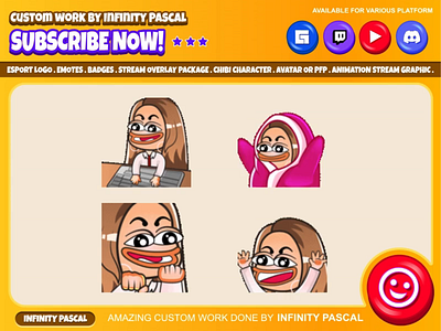 👧Chibi Pepe Girl Emotes👧 character design chibi girl concept art custom design digital drawing discord freelancer kick loyalty badges open commission original character pepe meme pepe the frog personalization streamer twitch design twitchtv twitter unique artwork youtube