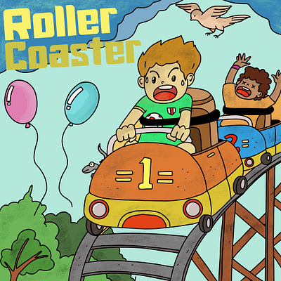 "Rolles Coaster" Children Book With Hand drawn Illustration adventure book adventure story boys cartoon style children book children illustration cute picture explore fun story girls growth hand drawing holiday illustrator kids play and fun roller coaster school activity story book vibrant colour