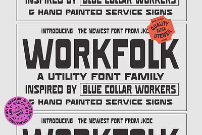 Workfolk - A Vintage Utility Font display display font geometric geometric font machinery military tabloid utilitarian utility vintage vintage font