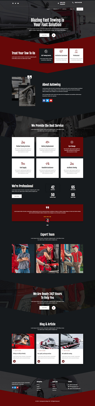 Towing Service | Garage | Auto Repair Website landing page ui web design website wordpress