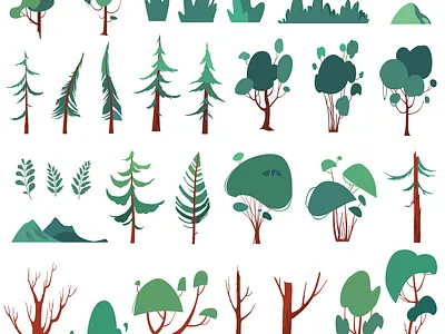 Forest set clip art set evergreen forest graphic stock illustration lush minimal nature set trees variety vector