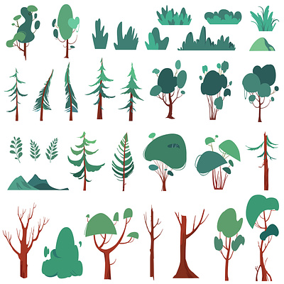 Forest set clip art set evergreen forest graphic stock illustration lush minimal nature set trees variety vector