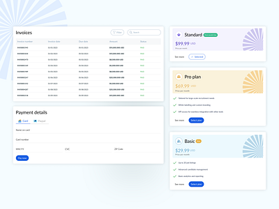 Subscription plans, Invoices & payments design ui ux