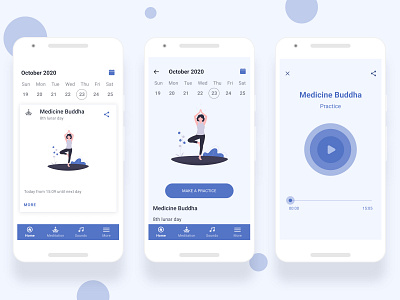 Meditation app healthcare mobila application ui