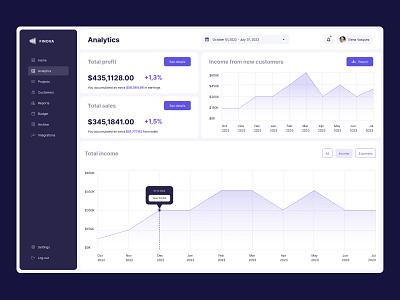 Platform that helps businesses monitor their profit and expenses dashboard fintech ui