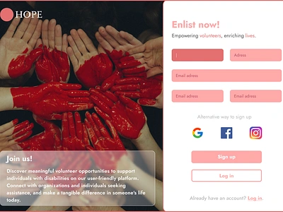 Hope app design graphic design sign up page ui volunteer