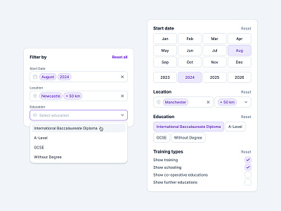 Search Filter · Light app calendar checkbox clean components dropdown filter form input interface design minimal picker product design search tags ui ui kit user interface ux