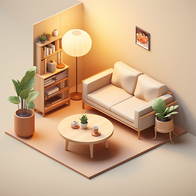 Cute living room 3d design isometric minimal