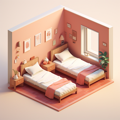 Bedroom 3d design isometric minimal