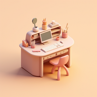 Cute desk 3d desk isometric minimal