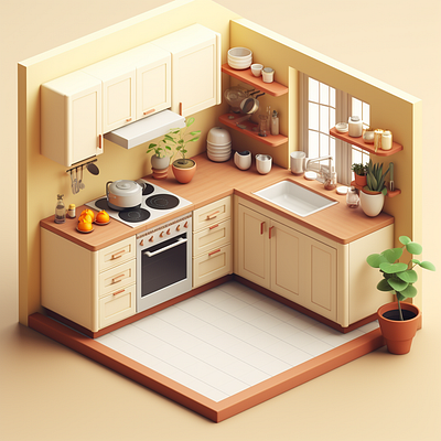 Kitchen 3d isometric kitchen minimal