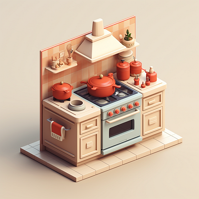Stove 3d isometric kitchen minimal stove
