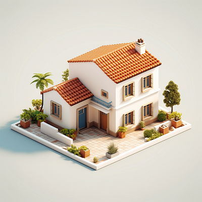 Spanish hacienda 3d hacienda isometric minimal villa