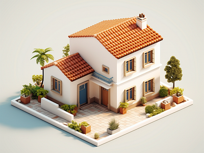 Spanish hacienda 3d hacienda isometric minimal villa