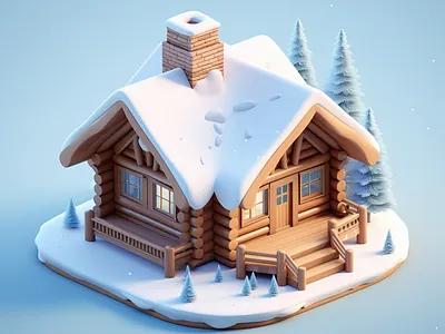 Chalet 3d chalet isometric minimal ski
